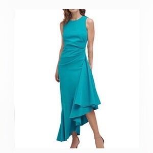 Eliza J Asymmetrical Turquoise Ruffle Hem Cocktail dress